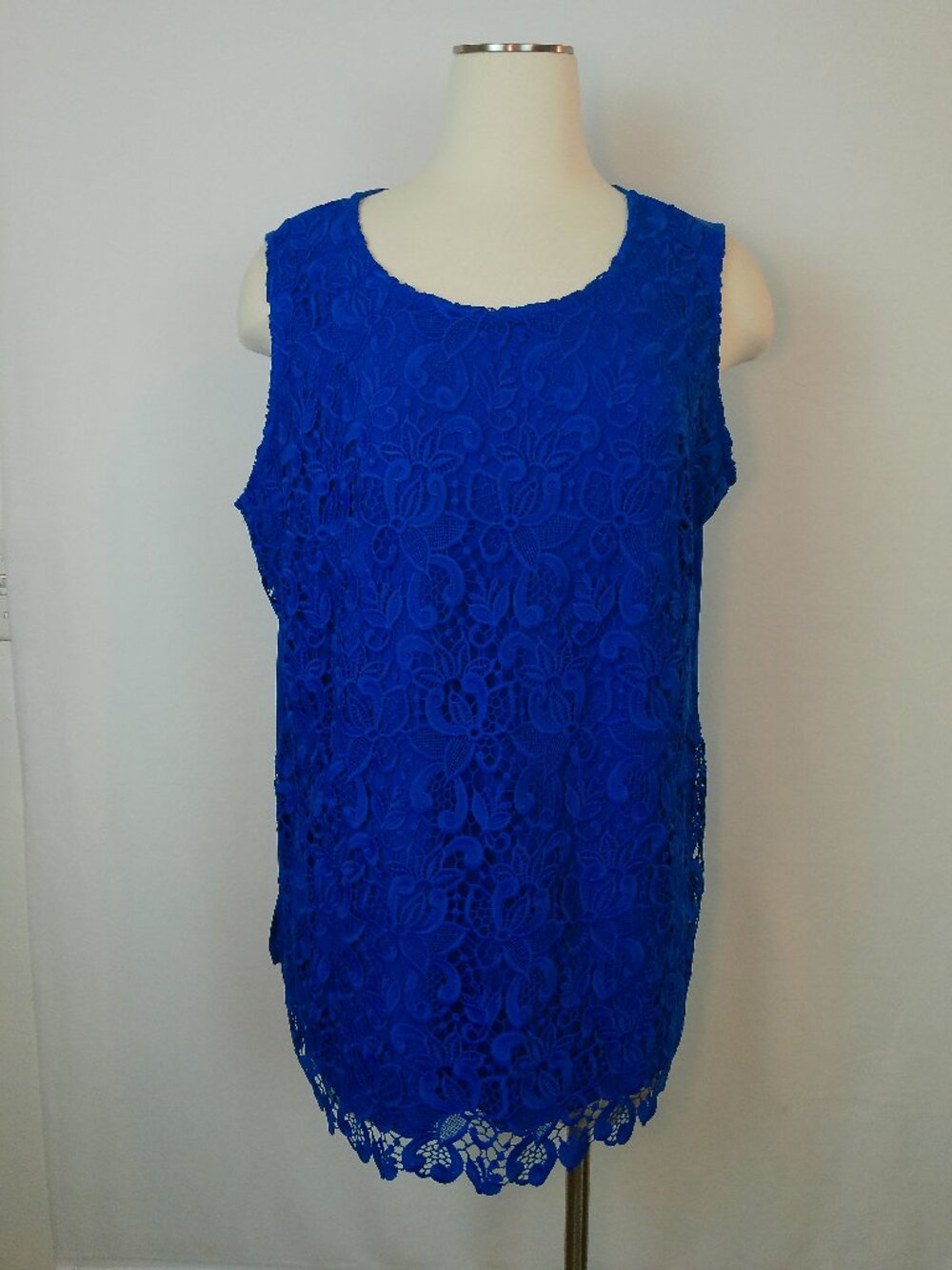Blouse Sleeveless Susan Graver Blue Lace Lined Suze 1 X